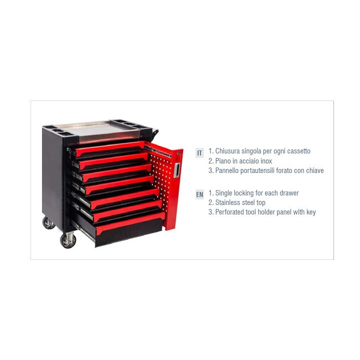 MT 05.088.140 - CARRELLO 7 CASSETTI Con 196 Utensili