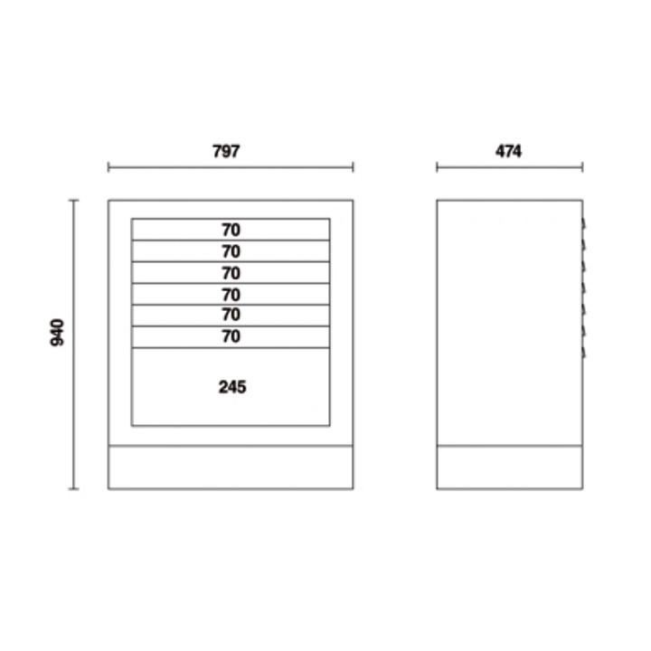 C55M7 - MODULO FISSO CON 7 CASSETTI PER ARREDO