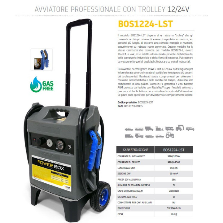 BOS 1224 - LST - VVIATORE PORTAT. "TROLLEY" 12/24 Volt
