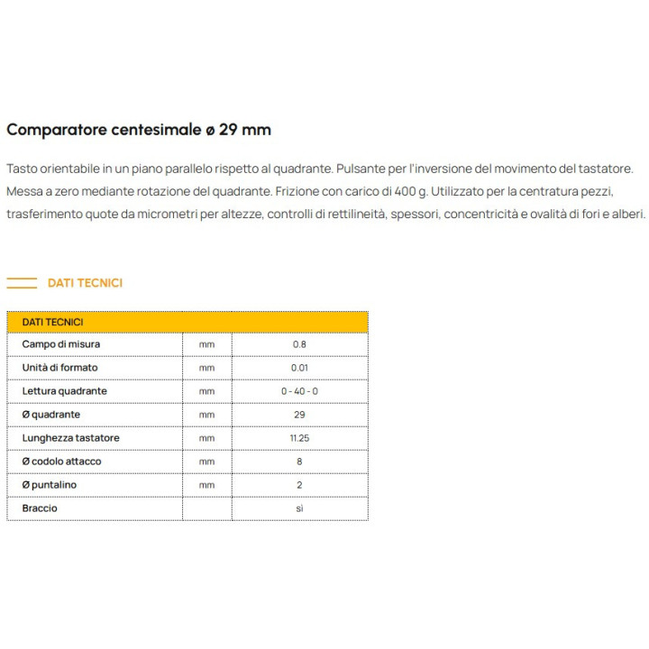 SC20/E - COMPARATORE CENTESIMALE Ø 29 mm