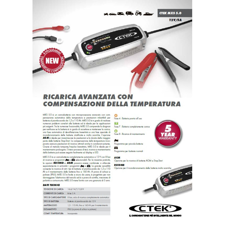 MXS5.0 -  CTECK CARICABATTERIA 12V  0.8/8 0A