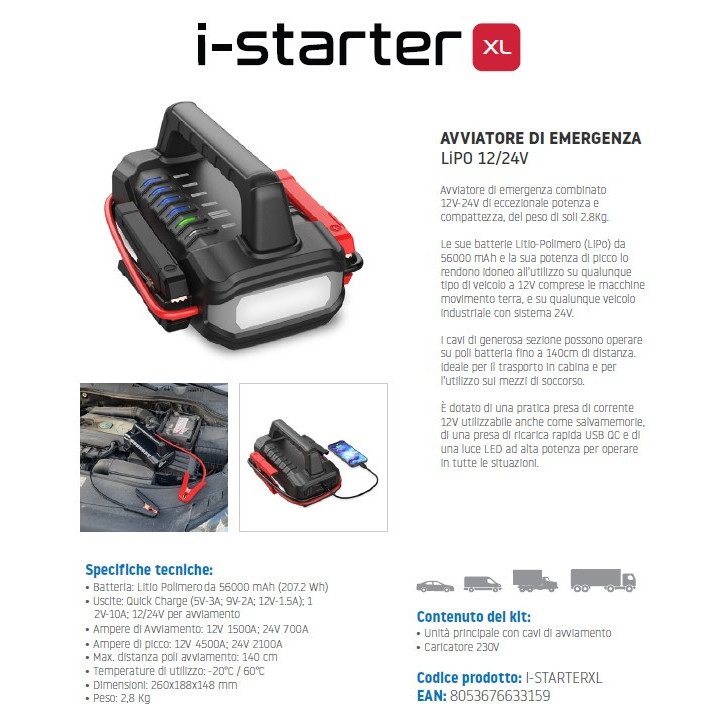I-STARTER-XL AVVIATORE EMERGENZA LiP0 12V-24V